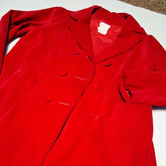 Estate Women's Velvet Vintage Bold Red Trench Coat - Picture 2 of 5
